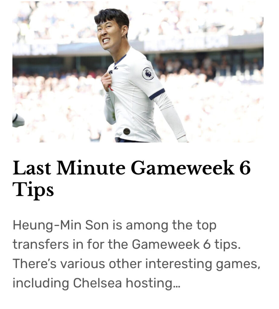 Gameweek 6 Tips