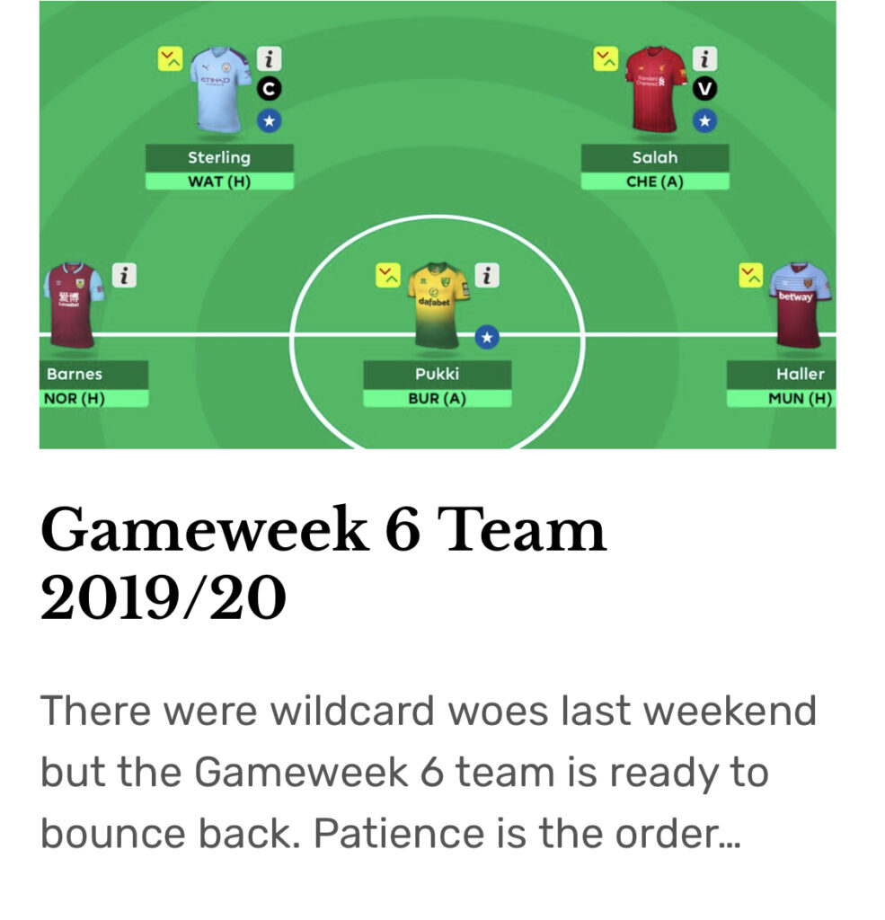 Gameweek 6 Team